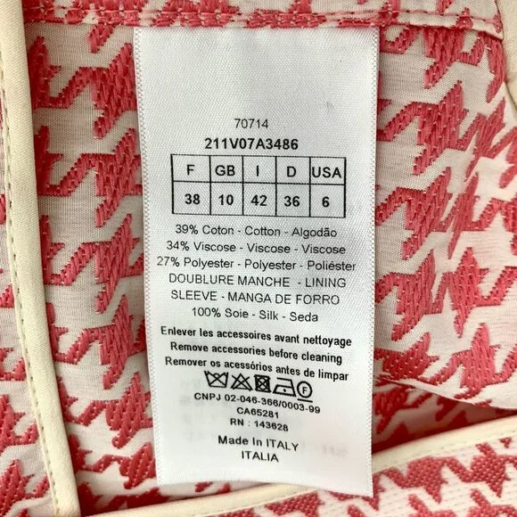 Christian Dior Womens Pink & White Houndstooth Double-Breasted Jacket